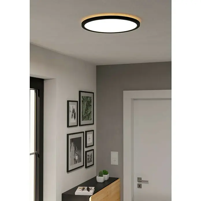 Eglo connect.z LED-Panel rund Rovito - 22 W, Ø x H: 39 x 3 cm, Schwarz, Neutralweiß - Moderne runde LED-Deckenleuchte mit schwarzem Rand spendet helles Licht im Raum und sorgt für eine angenehme Atmosphäre.
