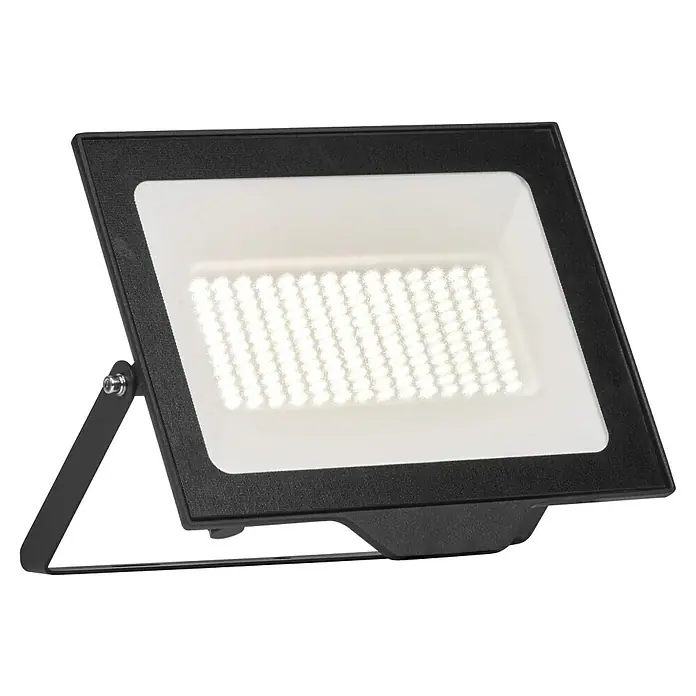Ledvance LED-Baustrahler - 100 W, 10.000 lm, 4.000 K, 270 x 30 x 222 mm, IP65 - Schwarzer LED-Fluter mit verstellbarem Standfuß, der helles weißes Licht abstrahlt.