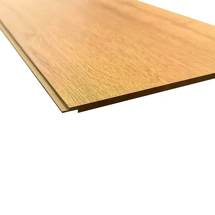Bariperfil Panel de pared Roble Auro - 260 x 25 cm, Roble - Primer plano de una tabla de madera con unión de machihembrado, ideal para suelos y revestimientos de paredes.