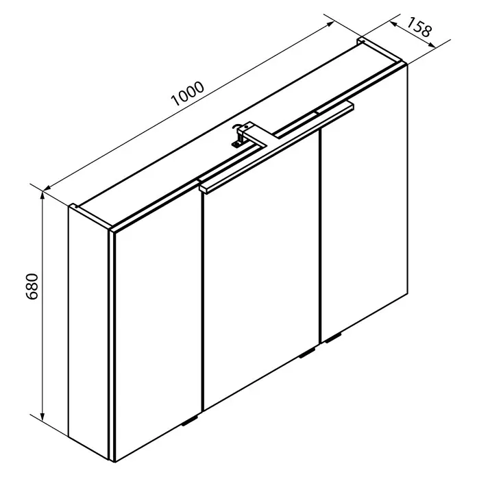 Fackelmann B.brillant LED-Spiegelschrank - B x H: 100 x 68 cm, 3-türig, Ast Eiche - Schrank mit den Maßen 1000x158x680 mm. Der Schrank hat drei Türen und einen Griff an der Oberseite.