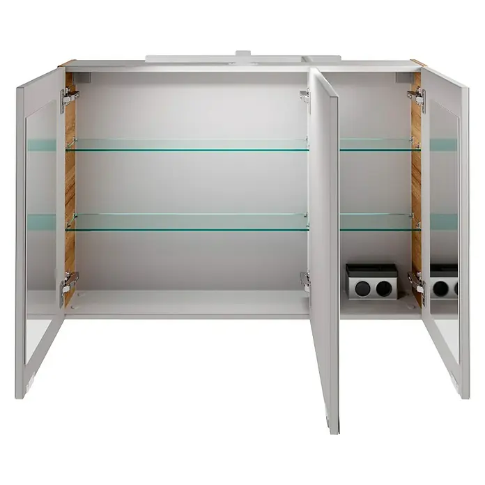 Fackelmann B.brillant LED-Spiegelschrank - B x H: 100 x 68 cm, 3-türig, Ast Eiche - Ein offener Spiegelschrank mit Glasböden und Platz für Badutensilien. Optimal für die Aufbewahrung im Badezimmer.