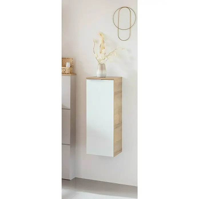 Fackelmann B.brillant Midischrank - B x T x H: 30,2 x 32 x 82,6 cm, Weiß - Ein hängender Badezimmerschrank in Holzoptik und Weiß, der ein modernes Design für das Badezimmer bietet. Ideal zur Aufbewahrung und Dekoration.