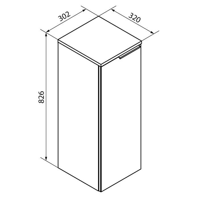 Fackelmann B.brillant Midischrank - B x T x H: 30,2 x 32 x 82,6 cm, Weiß - Perspektivische Darstellung eines schmalen, hohen Küchenschranks in schlichtem Design mit Maßangaben.