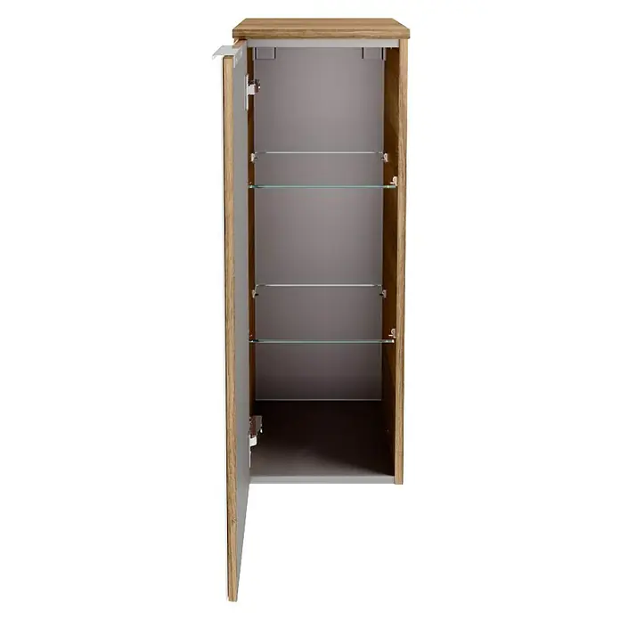 Fackelmann B.brillant Midischrank - B x T x H: 30,2 x 32 x 82,6 cm, Weiß - Aufnahme eines offenen Badezimmerschranks aus Holz mit Glastablaren, perfekt für die Aufbewahrung von Badartikeln.