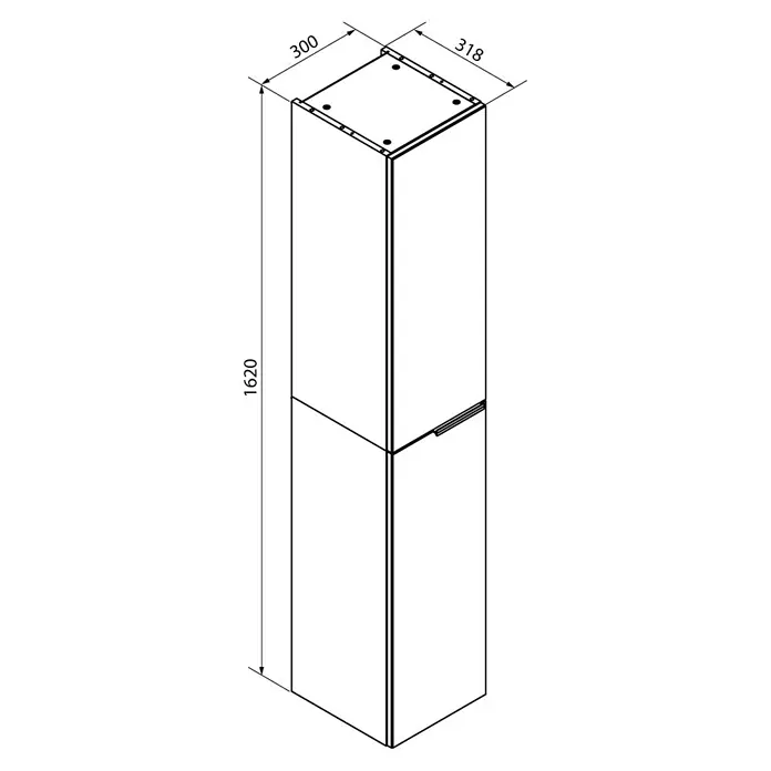 Fackelmann B.brillant Hochschrank - B x T x H: 30 x 31,8 x 162 cm, Weiß - Technische Zeichnung eines hohen Badezimmerschranks in minimalistischem Design mit genauen Maßangaben für Planungszwecke.