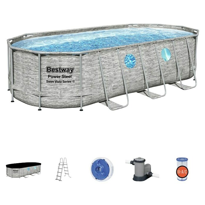 Bestway Bazen sa čeličnim okvirom Power Steel Swim Vista  (Siva, 13.430 l) | BAUHAUS