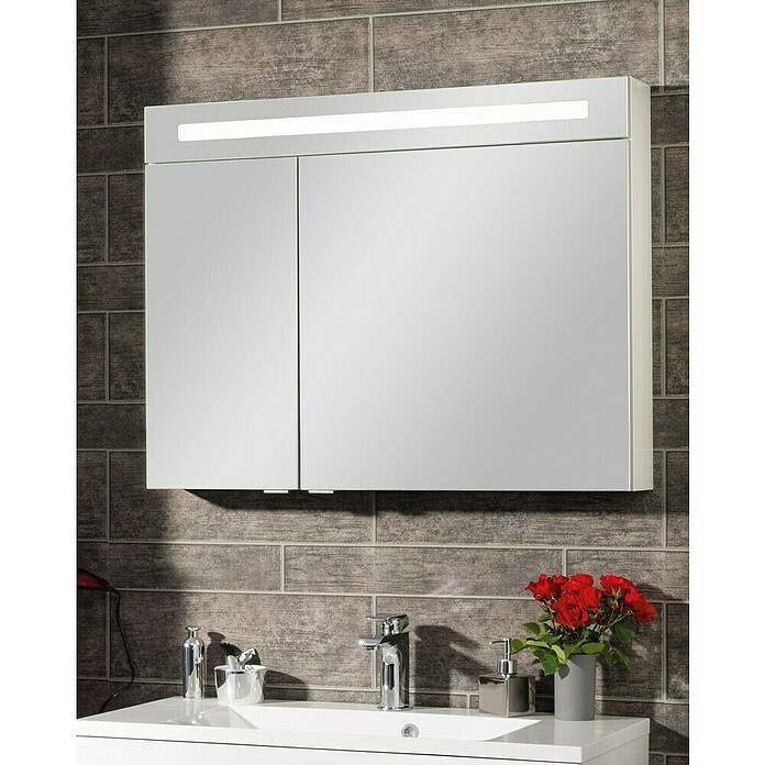 Fackelmann B.clever LED-Spiegelschrank (2-türig, B x H: 90 x 70,6 cm, Weiß) | BAUHAUS