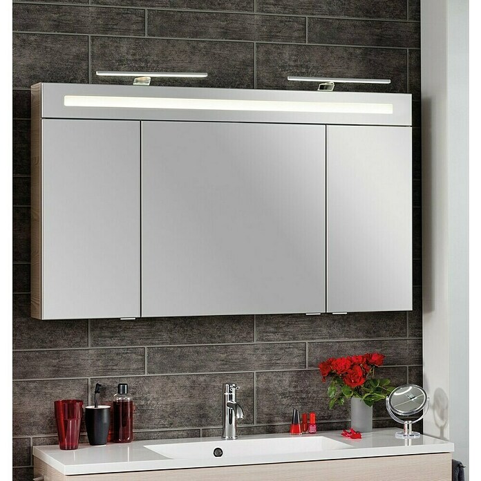 Fackelmann B.clever LED-Spiegelschrank (3-türig, B x H: 120 x 70,6 cm, Holzoptik Alaska Esche) | BAUHAUS