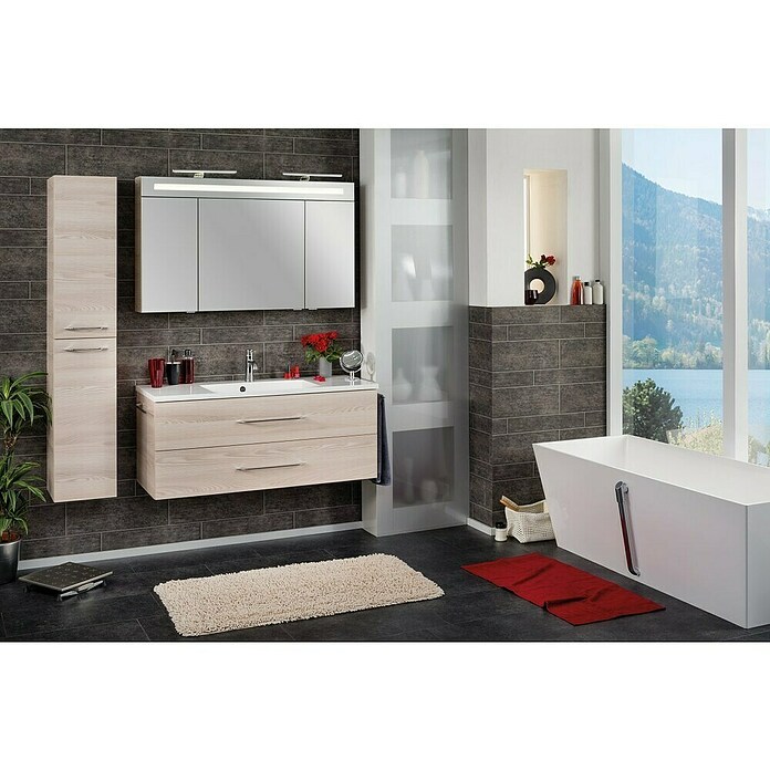 Fackelmann B.clever LED-Spiegelschrank (3-türig, B x H: 120 x 70,6 cm, Holzoptik Alaska Esche) | BAUHAUS