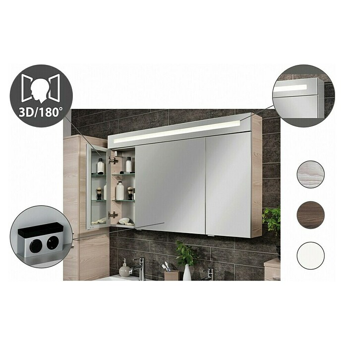Fackelmann B.clever LED-Spiegelschrank (2-türig, B x H: 120 x 70,6 cm, Holzoptik Alaska Esche) | BAUHAUS