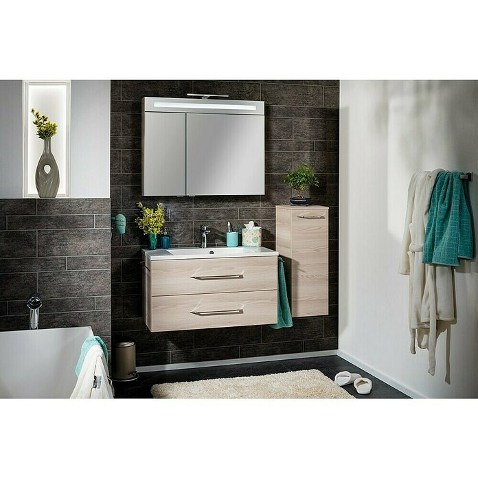 Fackelmann B.clever LED-Spiegelschrank (2-türig, B x H: 90 x 70,6 cm, Holzoptik Alaska Esche) | BAUHAUS