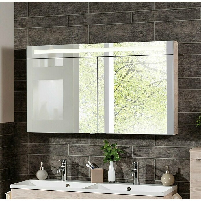 Fackelmann B.clever LED-Spiegelschrank (2-türig, B x H: 120 x 70,6 cm, Holzoptik Alaska Esche) | BAUHAUS