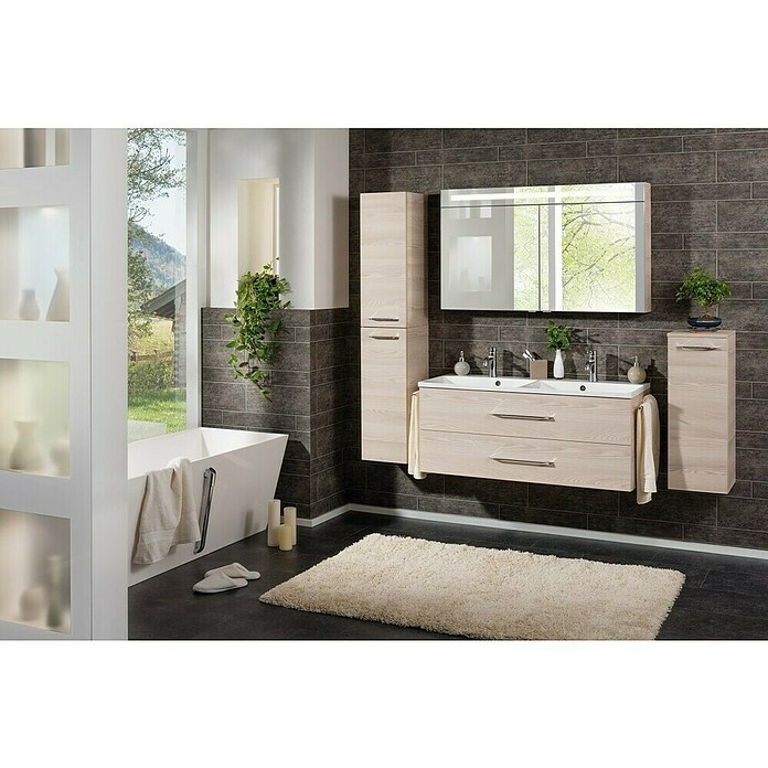 Fackelmann B.clever LED-Spiegelschrank (2-türig, B x H: 120 x 70,6 cm, Holzoptik Alaska Esche) | BAUHAUS