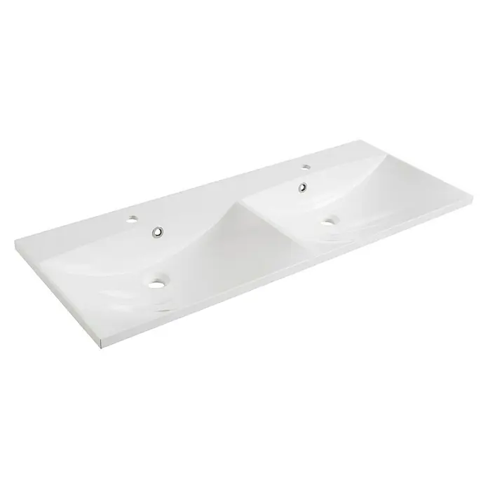 Fackelmann B.clever Badmöbel-Set - Gesamtbreite Badmöbel: 120 cm, Mit Doppel-Gussmarmorbecken, Alaska Esche Holzoptik, Matt - Elegantes Doppelwaschbecken aus weißer Keramik, ideal für moderne Badezimmer mit viel Platz und Stil. Die perfekte Wahl für Ihr Zuhause!