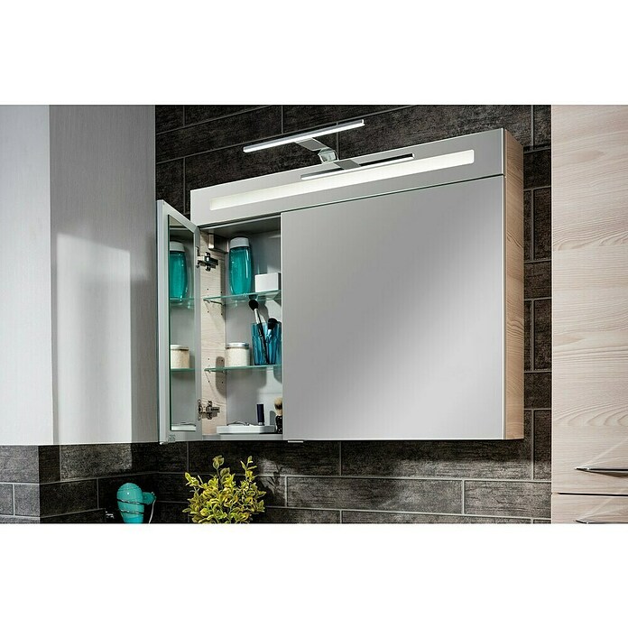 Fackelmann B.clever LED-Spiegelschrank (2-türig, B x H: 90 x 70,6 cm, Holzoptik Alaska Esche) | BAUHAUS