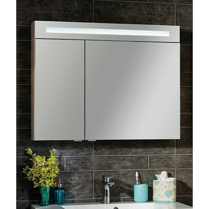Fackelmann B.clever LED-Spiegelschrank (2-türig, B x H: 90 x 70,6 cm, Holzoptik Alaska Esche) | BAUHAUS