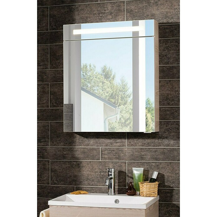 Fackelmann B.clever LED-Spiegelschrank (1-türig, B x H: 60 x 70,6 cm, Holzoptik Alaska Esche) | BAUHAUS