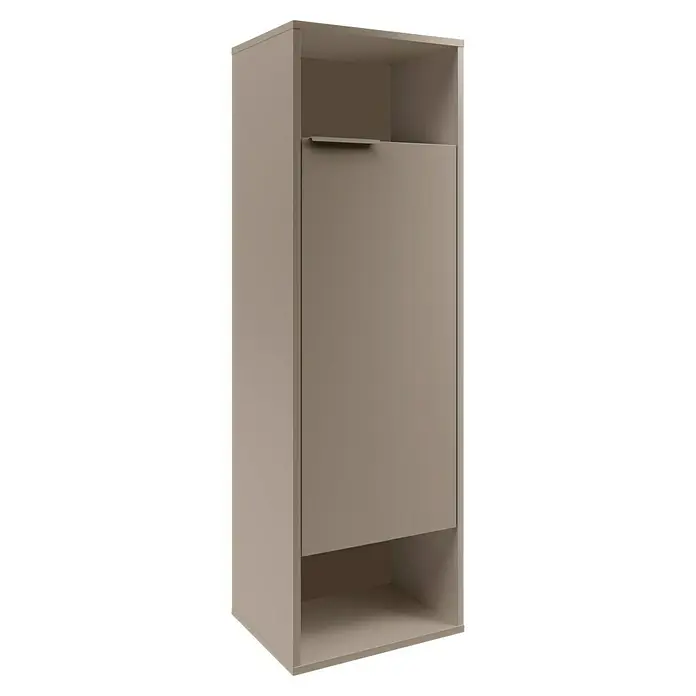 Fackelmann B.Paris Midischrank - B x T x H: 40,2 x 32 x 125,7 cm, Anschlag: Rechts, Cubanit grau - Ein moderner brauner Schrank mit einer Tür und offenen Regalen oben und unten, ideal für stilvolle Aufbewahrungslösungen im Zuhause.