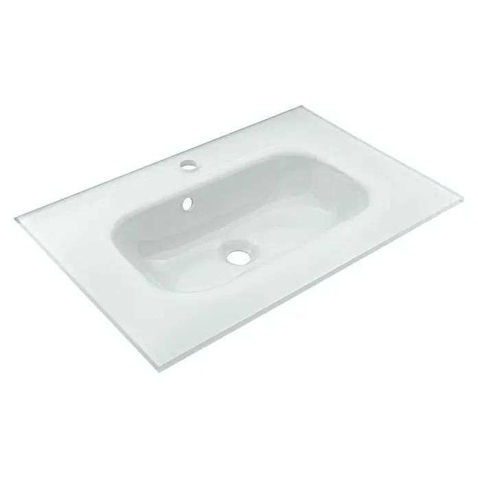 Fackelmann B.Paris Badmöbel-Set - Gesamtbreite Badmöbel: 70,5 cm, Cubanit grau, Waschbecken aus Glas - Abwaschbecken mit Hahnloch und Überlauf, eingebettet in eine glatte, weiße Oberfläche. Ideal für moderne Badezimmer und Küchen.