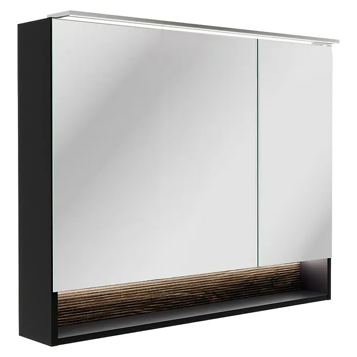 Fackelmann B.Paris LED-Spiegelschrank - B x H: 90 x 71,8 cm, 2-türig, Rigoletto - Ein moderner Spiegelschrank mit Holzdetails und Beleuchtung. Der Schrank bietet praktischen Stauraum und ein stilvolles Design für jedes Badezimmer.
