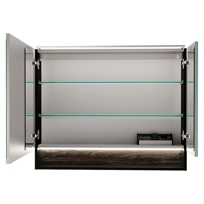 Fackelmann B.Paris LED-Spiegelschrank (B x H: 90 x 71,8 cm, 2-türig, Rigoletto Eiche Holzoptik/Schwarz) | BAUHAUS
