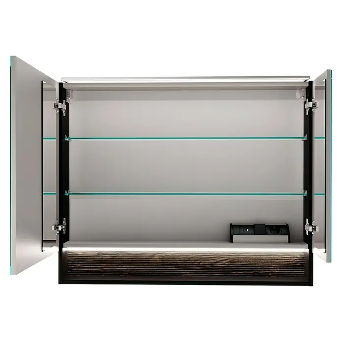 Fackelmann B.Paris LED-Spiegelschrank - B x H: 90 x 71,8 cm, 2-türig, Rigoletto - Offener Spiegelschrank mit Glasböden und Beleuchtung. Das stilvolle Badmöbel bietet viel Stauraum und eine moderne Optik.