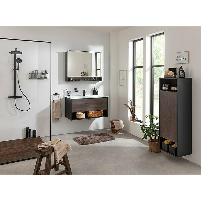 Fackelmann B.Paris Midischrank (B x T x H: 40,2 x 32 x 125,7 cm, Anschlag: Links, Rigoletto Eiche Holzoptik/Schwarz) | BAUHAUS