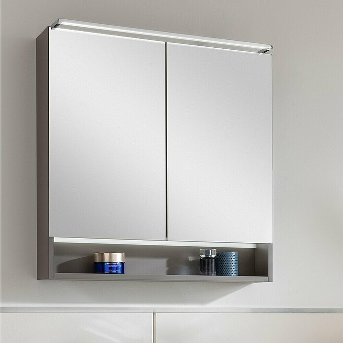 Fackelmann B.Paris LED-Spiegelschrank (B x H: 70 x 71,8 cm, 2-türig, Cubanit Grau) | BAUHAUS