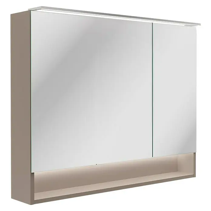 Fackelmann B.Paris LED-Spiegelschrank - B x H: 90 x 71,8 cm, 2-türig, Cubanit grau - Moderner Spiegelschrank mit integrierter Beleuchtung oben und unten, ideal für jedes Badezimmer.