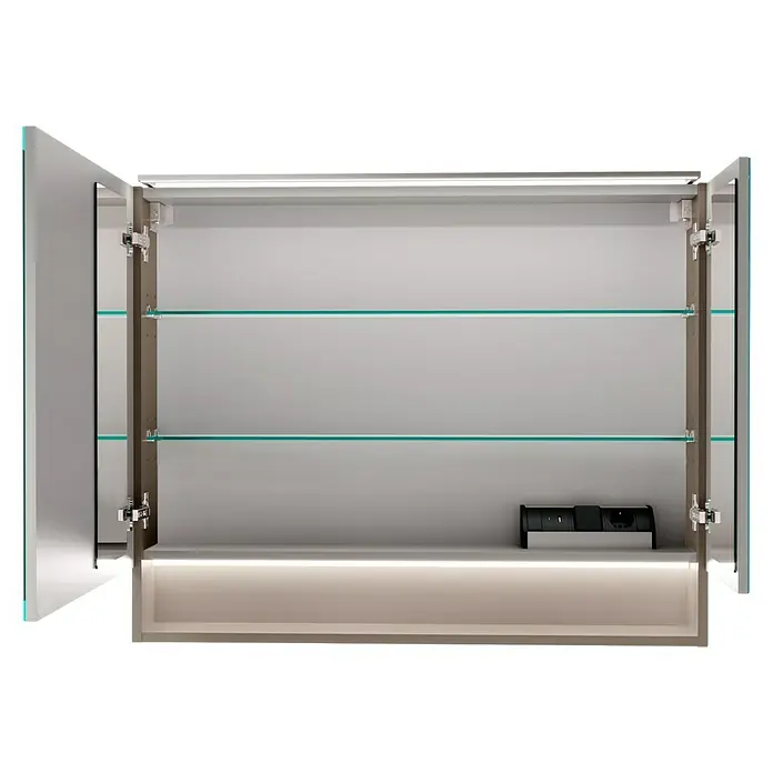 Fackelmann B.Paris LED-Spiegelschrank - B x H: 90 x 71,8 cm, 2-türig, Cubanit grau - Der offene Spiegelschrank mit Glasböden und integrierter Beleuchtung bietet viel Stauraum.