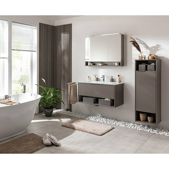 Fackelmann B.Paris LED-Spiegelschrank (B x H: 90 x 71,8 cm, 2-türig, Cubanit Grau) | BAUHAUS