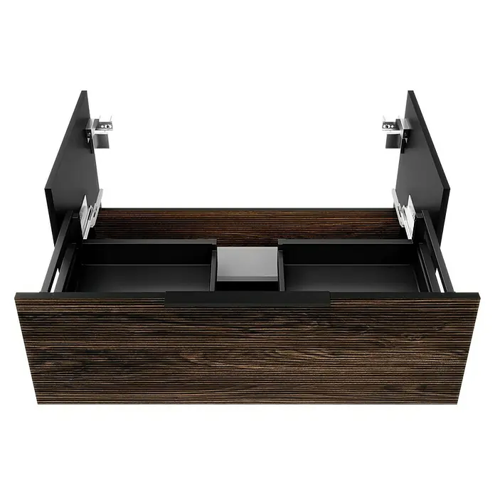 Fackelmann B.Paris Badmöbel-Set - Gesamtbreite Badmöbel: 90,5 cm, Rigoletto, Material Waschbecken: Marmorguss - Holzfurnier-Waschtischunterschrank mit zwei Schubladen und schwarzem Griff. Modernes Design für ein stilvolles Badezimmer.