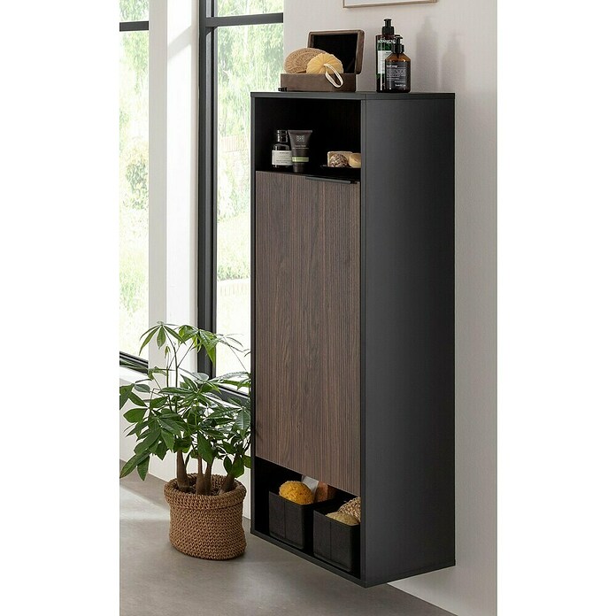 Fackelmann B.Paris Midischrank (B x T x H: 40,2 x 32 x 125,7 cm, Anschlag: Links, Rigoletto Eiche Holzoptik/Schwarz) | BAUHAUS