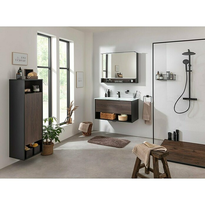 Fackelmann B.Paris Midischrank (B x T x H: 40,2 x 32 x 125,7 cm, Anschlag: Rechts, Rigoletto Eiche Holzoptik/Schwarz) | BAUHAUS