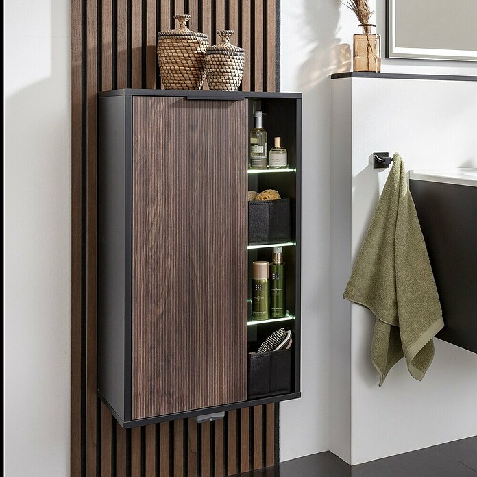 Fackelmann B.Paris Midischrank (B x T x H: 47 x 32 x 84,2 cm, Anschlag: Links, Rigoletto Eiche Holzoptik/Schwarz) | BAUHAUS