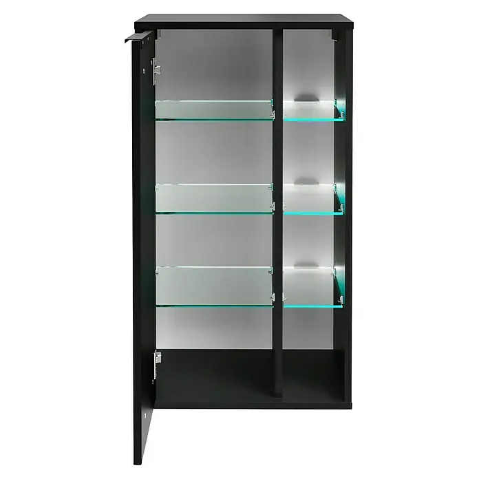 Fackelmann B.Paris Midischrank - B x T x H: 47 x 32 x 84,2 cm, Anschlag: Links, Rigoletto - Elegantes, schwarzes Badezimmer-Spiegelschrank mit Glastablaren. Das moderne Design bietet viel Stauraum für Badutensilien und Kosmetika.