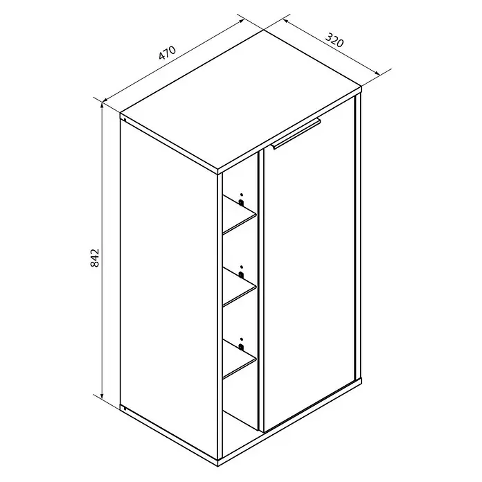 Fackelmann B.Paris Midischrank - B x T x H: 47 x 32 x 84,2 cm, Anschlag: Rechts, Cubanit grau - Abbildung eines Schranks mit den Maßen 842 x 470 x 320 mm, der Stauraum und Organisation bietet.