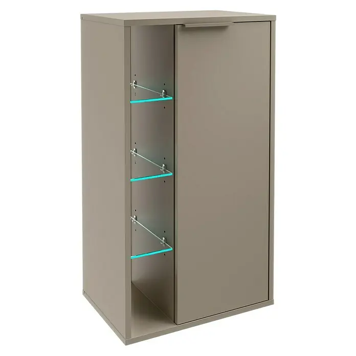 Fackelmann B.Paris Midischrank - B x T x H: 47 x 32 x 84,2 cm, Anschlag: Rechts, Cubanit grau - Beige Kommode mit offener Regalablage und geschlossener Tür. Modernes Möbelstück für stilvolle Aufbewahrungslösungen.