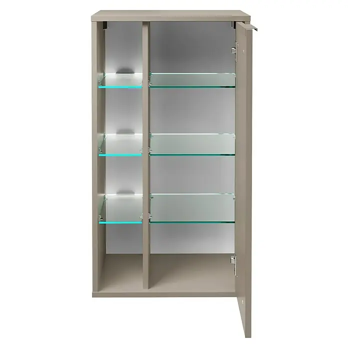 Fackelmann B.Paris Midischrank - B x T x H: 47 x 32 x 84,2 cm, Anschlag: Rechts, Cubanit grau - Innenansicht eines Medizinschranks mit Glasböden. Helle Farbe und moderne Gestaltung für Badezimmerordnung.
