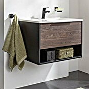 Fackelmann B.Paris Badmöbel-Set (Gesamtbreite Badmöbel: 70,5 cm, Mit Gussmarmorbecken, Rigoletto Eiche Holzoptik/Schwarz, Material Waschbecken: Marmorguss) | BAUHAUS