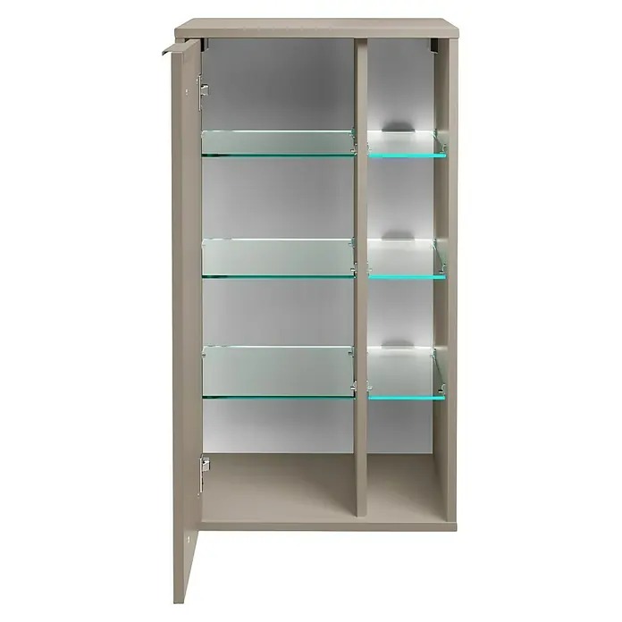 Fackelmann B.Paris Midischrank - B x T x H: 47 x 32 x 84,2 cm, Anschlag: Links, Cubanit grau - Ein offener Badezimmerschrank mit Glastablaren. Das Möbelstück ist aus robustem Material gefertigt und bietet Stauraum.