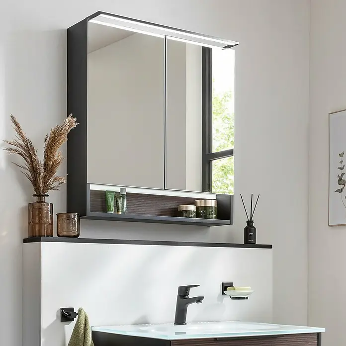 Fackelmann B.Paris LED-Spiegelschrank - B x H: 70 x 71,8 cm, 2-türig, Rigoletto - Ein Badezimmerspiegel-Schrank mit Beleuchtung und Ablage bietet praktischen Stauraum. Das moderne Design fügt sich nahtlos in jedes Badezimmer ein.