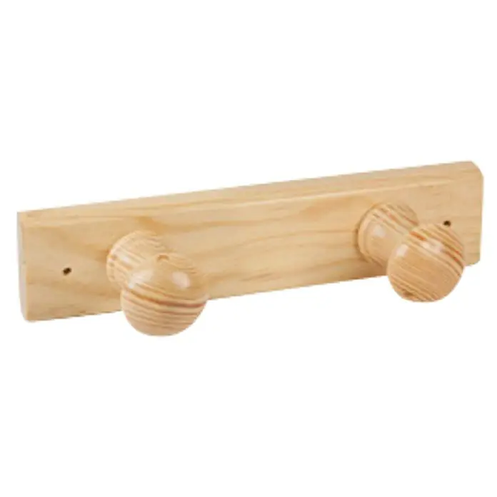 Nesu Perchero 9902 - L x An x Al: 23 x 5 x 72 cm, Madera, Natural - Un perchero de madera con dos pomos en forma de bola, hecho de madera clara, ideal para chaquetas, sombreros y otras prendas.