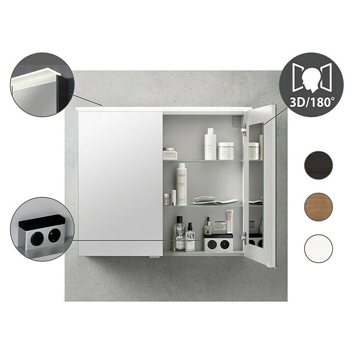 Fackelmann B.perfekt LED-Spiegelschrank (B x H: 100 x 69,4 cm, 3-türig, Dark Oak Holzoptik) | BAUHAUS