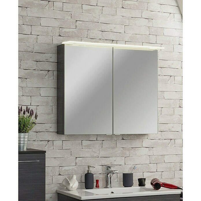 Fackelmann B.perfekt LED-Spiegelschrank (B x H: 80 x 69,4 cm, 2-türig, Dark Oak Holzoptik) | BAUHAUS