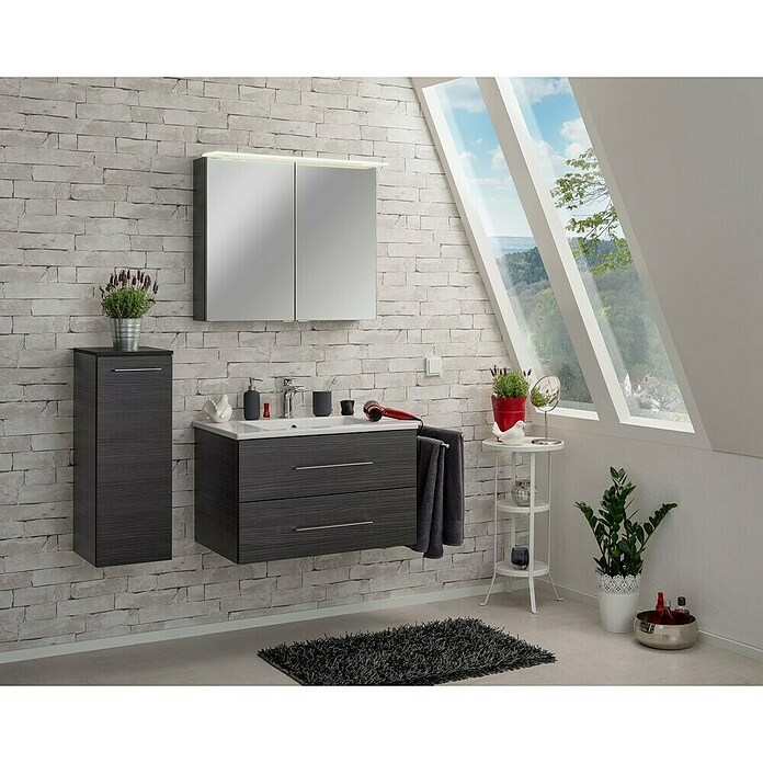 Fackelmann B.perfekt LED-Spiegelschrank (B x H: 80 x 69,4 cm, 2-türig, Dark Oak Holzoptik) | BAUHAUS