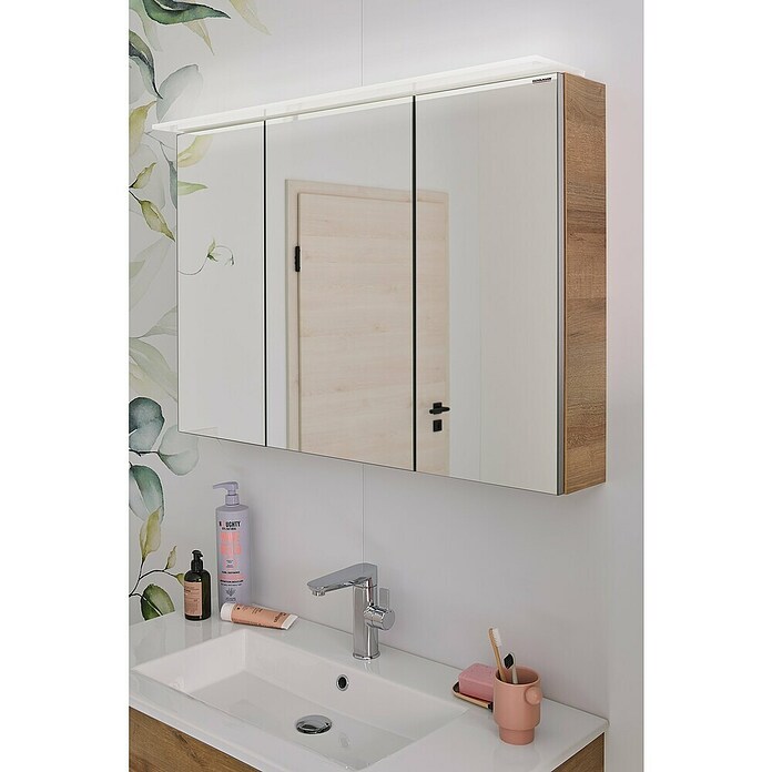 Fackelmann B.perfekt LED-Spiegelschrank (B x H: 100 x 69,4 cm, Ast Eiche Holzoptik) | BAUHAUS