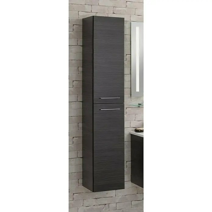 Fackelmann B.perfekt Bad-Hochschrank - B x T x H: 30 x 31,8 x 158,8 cm, Dark Oak Holzoptik - Elegantes Badezimmer mit einem hohen, modernen Badezimmerschrank in dunklem Holz, der Stauraum und Stil vereint.