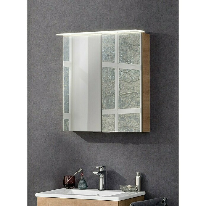 Fackelmann B.perfekt LED-Spiegelschrank (B x H: 60 x 69,4 cm, 2-türig, Ast Eiche Holzoptik) | BAUHAUS