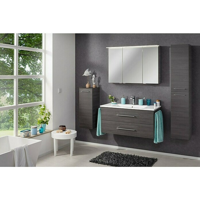 Fackelmann B.perfekt LED-Spiegelschrank (B x H: 100 x 69,4 cm, 3-türig, Dark Oak Holzoptik) | BAUHAUS